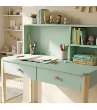 Escritorio Infantil Mesa de Escritorio para Niños con 3 Compartimentos Abiertos y 2 Cajones 90x52x105 cm Verde