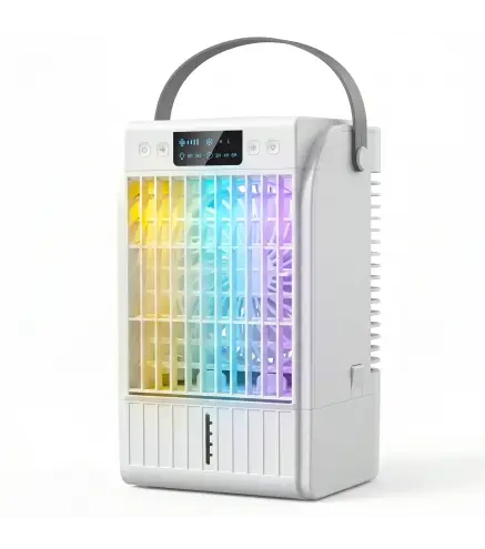 Mini Enfriador de Aire 4 en 1 con 4 Velocidades 2 Modos de Nebulización Luz LED RGB de 7 Colores Blanco