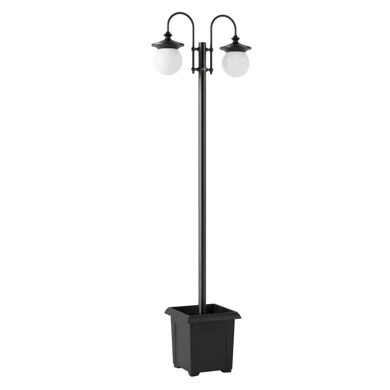 Farola Solar Exterior de Jardín con Macetero 2 Cabezales Impermeable IP44 Encendido/Apagado Automático Altura Ajustable