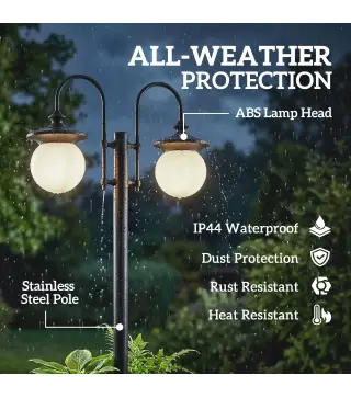 Farola Solar Exterior de Jardín con Macetero 2 Cabezales Impermeable IP44 Encendido/Apagado Automático Altura Ajustable