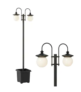 Farola Solar Exterior de Jardín con Macetero 2 Cabezales Impermeable IP44 Encendido/Apagado Automático Altura Ajustable