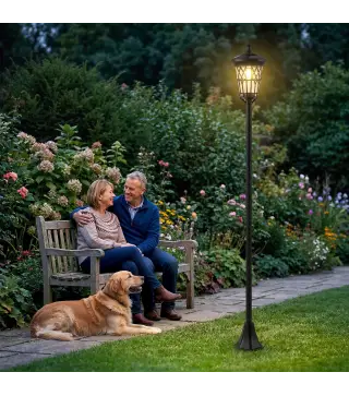 Set de 2 Farolas Solares de Jardín con Altura Ajustable 2 Modos de Brillo IP44 Impermeable para Terraza Patio Negro