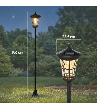 Set de 2 Farolas Solares de Jardín con Altura Ajustable 2 Modos de Brillo IP44 Impermeable para Terraza Patio Negro