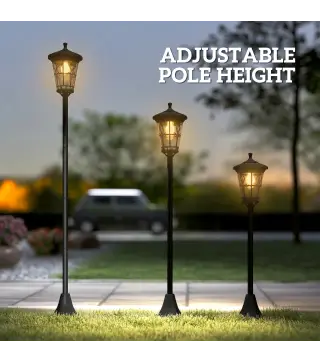 Set de 2 Farolas Solares de Jardín con Altura Ajustable 2 Modos de Brillo IP44 Impermeable para Terraza Patio Negro