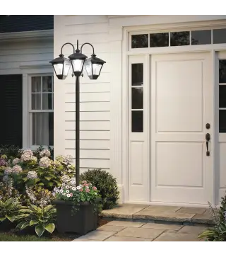 Farola Solar Exterior de Jardín con Macetero 3 Cabezales Impermeable Encendido/Apagado Automático y Altura Ajustable