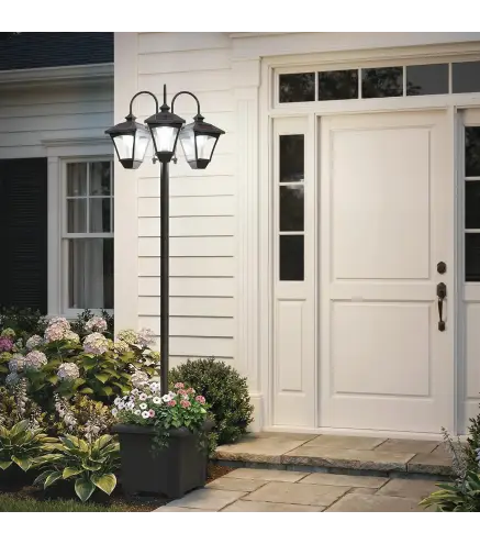 Farola Solar Exterior de Jardín con Macetero 3 Cabezales Impermeable Encendido/Apagado Automático y Altura Ajustable