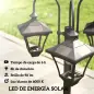 Farola Solar Exterior de Jardín con Macetero 3 Cabezales Impermeable Encendido/Apagado Automático y Altura Ajustable