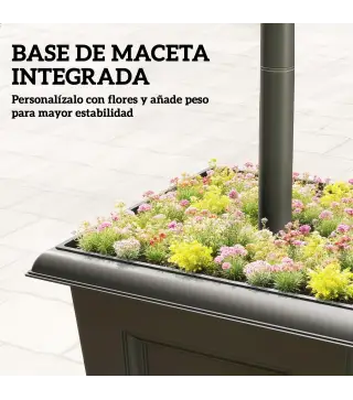 Farola Solar Exterior de Jardín con Macetero 3 Cabezales Impermeable Encendido/Apagado Automático y Altura Ajustable