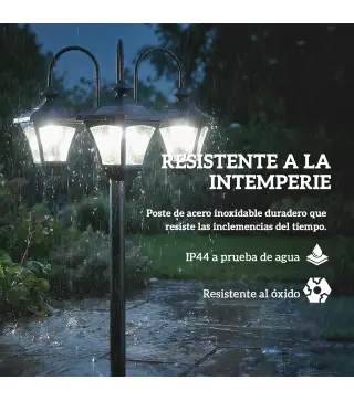 Farola Solar Exterior de Jardín con Macetero 3 Cabezales Impermeable Encendido/Apagado Automático y Altura Ajustable