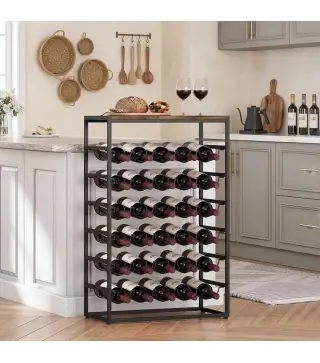 Botellero para 30 Botellas de 6 Niveles con Encimera de Efecto Madera Estilo Industrial 59x30x88,5 cm Marrón Rústico