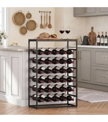 Botellero para 30 Botellas de 6 Niveles con Encimera de Efecto Madera Estilo Industrial 59x30x88,5 cm Marrón Rústico