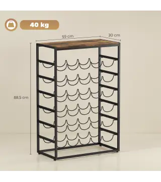 Botellero para 30 Botellas de 6 Niveles con Encimera de Efecto Madera Estilo Industrial 59x30x88,5 cm Marrón Rústico