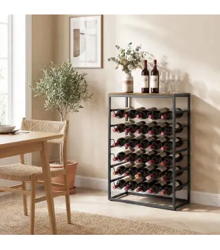 Botellero para 30 Botellas de 6 Niveles con Encimera de Efecto Madera Estilo Industrial 59x30x88,5 cm Marrón Rústico