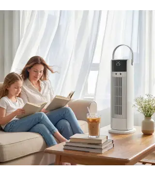 Ventilador de Escritorio con Niebla Luz RGB3 Velocidades Oscilación de 90° Temporizador de 10H Control Remoto Blanco