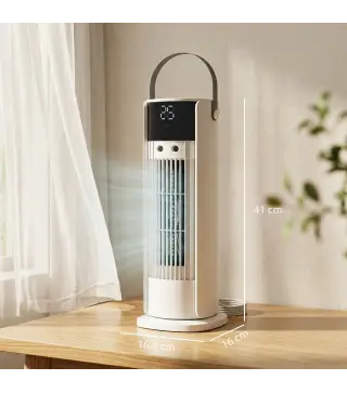 Ventilador de Escritorio con Niebla Luz RGB3 Velocidades Oscilación de 90° Temporizador de 10H Control Remoto Blanco