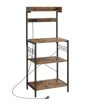 Estantería de Cocina con 2 Tomacorrientes Estante para Microondas Estante Ajustable Ganchos 60x42x137 cm Marrón Rústico