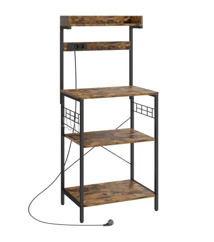 Estantería de Cocina con 2 Tomacorrientes Estante para Microondas Estante Ajustable Ganchos 60x42x137 cm Marrón Rústico