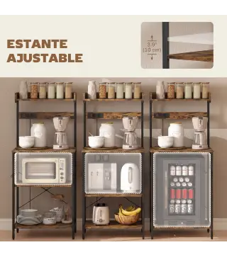 Estantería de Cocina con 2 Tomacorrientes Estante para Microondas Estante Ajustable Ganchos 60x42x137 cm Marrón Rústico