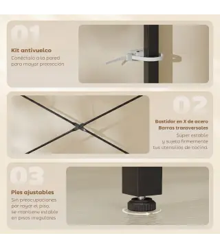 Estantería de Cocina con 2 Tomacorrientes Estante para Microondas Estante Ajustable Ganchos 60x42x137 cm Marrón Rústico