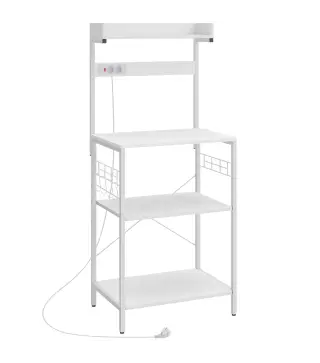 Estantería de Cocina con 2 Tomacorrientes Estante para Microondas Estante Ajustable Ganchos 60x42x137 cm Blanco