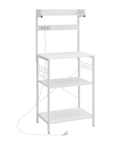 Estantería de Cocina con 2 Tomacorrientes Estante para Microondas Estante Ajustable Ganchos 60x42x137 cm Blanco