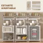Estantería de Cocina con 2 Tomacorrientes Estante para Microondas Estante Ajustable Ganchos 60x42x137 cm Blanco