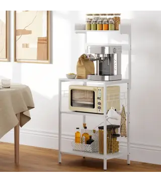 Estantería de Cocina con 2 Tomacorrientes Estante para Microondas Estante Ajustable Ganchos 60x42x137 cm Blanco