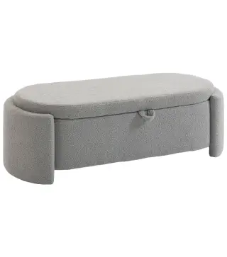 Puff Almacenaje Banco Almacenaje Ovalado 129x48,5x44 cm Tapizado en Terciopelo de Teddy Carga 200 kg Gris Claro