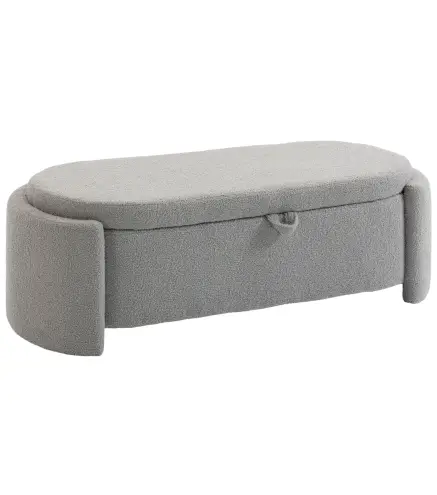 Puff Almacenaje Banco Almacenaje Ovalado 129x48,5x44 cm Tapizado en Terciopelo de Teddy Carga 200 kg Gris Claro