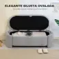 Puff Almacenaje Banco Almacenaje Ovalado 129x48,5x44 cm Tapizado en Terciopelo de Teddy Carga 200 kg Gris Claro