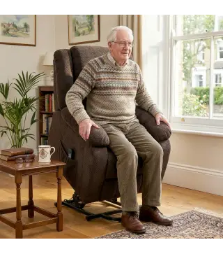 Sillón Relax Reclinable Eléctrico Levanta Personas con Puerto USB Control Remoto Asiento Ancho Reposapiés Marrón