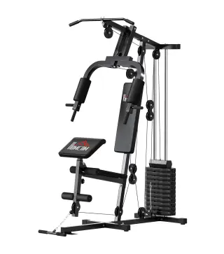 Máquina de Musculación con Pesas Ajustables de 65 kg Prensa de Pecho y Piernas Polea 135x103x210 cm Negro