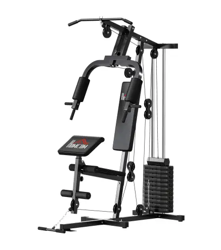 Máquina de Musculación con Pesas Ajustables de 65 kg Prensa de Pecho y Piernas Polea 135x103x210 cm Negro