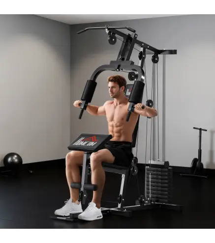 Máquina de Musculación con Pesas Ajustables de 65 kg Prensa de Pecho y Piernas Polea 135x103x210 cm Negro