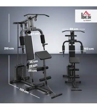 Máquina de Musculación con Pesas Ajustables de 65 kg Prensa de Pecho y Piernas Polea 135x103x210 cm Negro