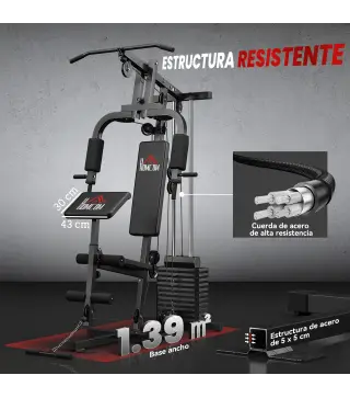 Máquina de Musculación con Pesas Ajustables de 65 kg Prensa de Pecho y Piernas Polea 135x103x210 cm Negro