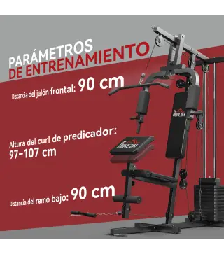 Máquina de Musculación con Pesas Ajustables de 65 kg Prensa de Pecho y Piernas Polea 135x103x210 cm Negro