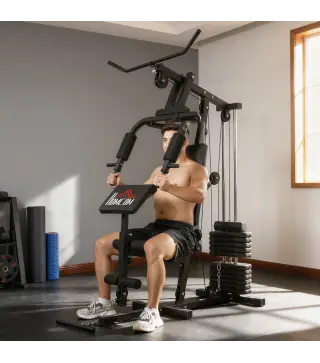 Máquina de Musculación con Pesas Ajustables de 65 kg Prensa de Pecho y Piernas Polea 135x103x210 cm Negro