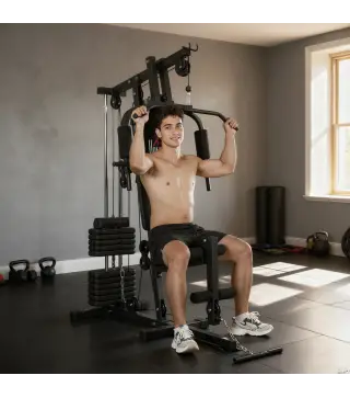 Máquina de Musculación con Pesas Ajustables de 65 kg Prensa de Pecho y Piernas Polea 135x103x210 cm Negro