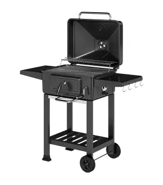 Barbacoa de Carbón con Bandeja y Ventilación Ajustable Estantes Laterales Ruedas Termómetro Tapa y Puerta