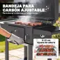 Barbacoa de Carbón con Bandeja y Ventilación Ajustable Estantes Laterales Ruedas Termómetro Tapa y Puerta
