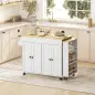 Isla de Cocina con Ruedas Encimera Extensible 4 Puertas Estantes Ajustables Especiero y Soporte para Toallas Blanco
