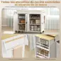 Isla de Cocina con Ruedas Encimera Extensible 4 Puertas Estantes Ajustables Especiero y Soporte para Toallas Blanco
