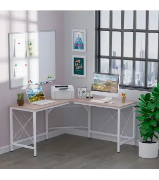 Escritorio Esquinero Moderno con Marco de Acero Carga 70 kg para Oficina Hogar Estudio 150x150x76 cm Roble