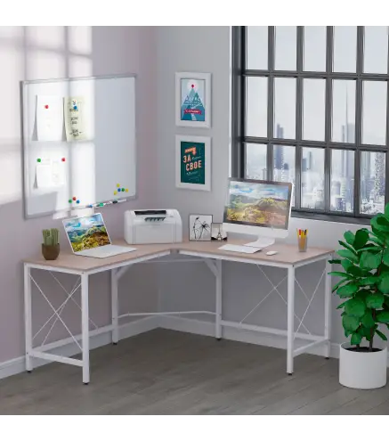 Escritorio Esquinero Moderno con Marco de Acero Carga 70 kg para Oficina Hogar Estudio 150x150x76 cm Roble