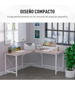 Escritorio Esquinero Moderno con Marco de Acero Carga 70 kg para Oficina Hogar Estudio 150x150x76 cm Roble