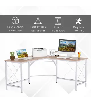 Escritorio Esquinero Moderno con Marco de Acero Carga 70 kg para Oficina Hogar Estudio 150x150x76 cm Roble