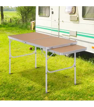 Mesa Plegable de Camping Portátil con Ala Abatible Mesa de Picnic de Encimera MDF Estructura Ligera de Aluminio Carga 30kg Altur