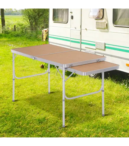 Mesa Plegable de Camping Portátil con Ala Abatible Mesa de Picnic de Encimera MDF Estructura Ligera de Aluminio Carga 30kg Altur