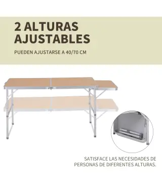 Mesa Plegable de Camping Portátil con Ala Abatible Mesa de Picnic de Encimera MDF Estructura Ligera de Aluminio Carga 30kg Altur